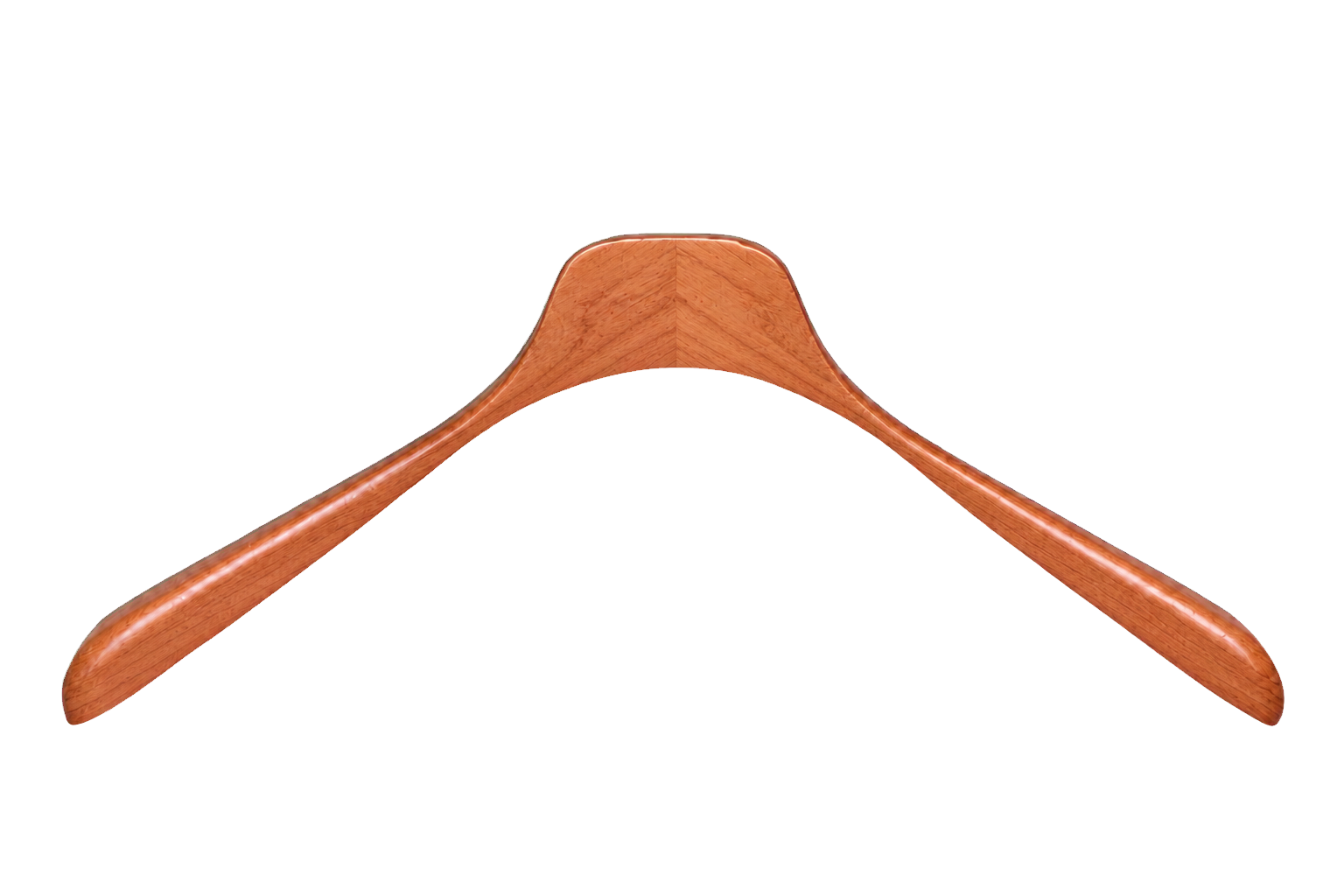 American cherry texture on the reference-profile wooden hanger body