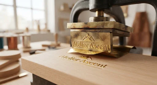 Gold stamping on a wooden hanger