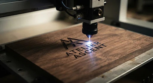Laser engraving on a wooden hanger