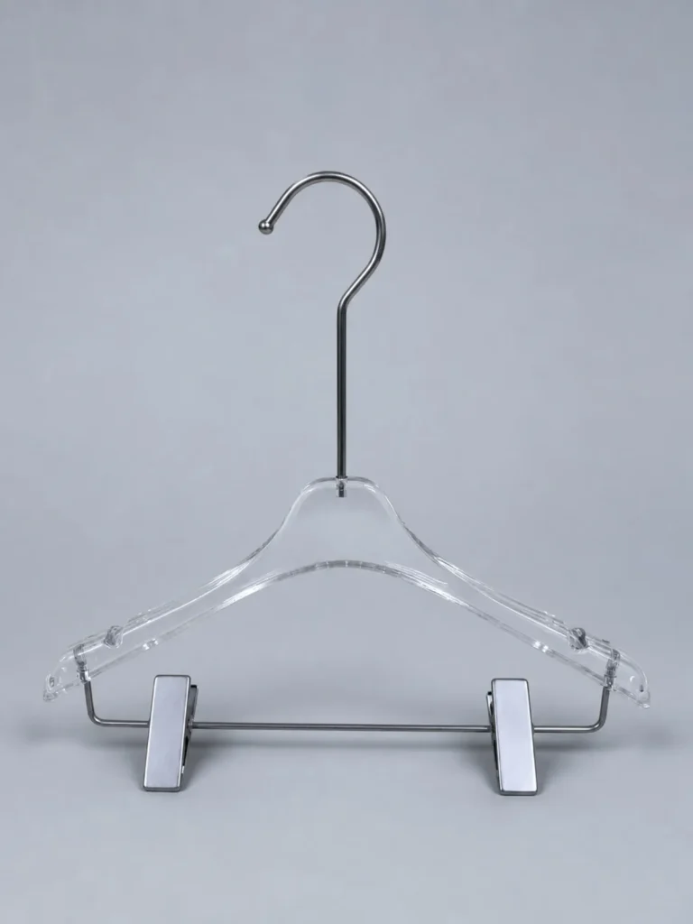JY04 Clear Acrylic Children's Hanger with Clips 340mm