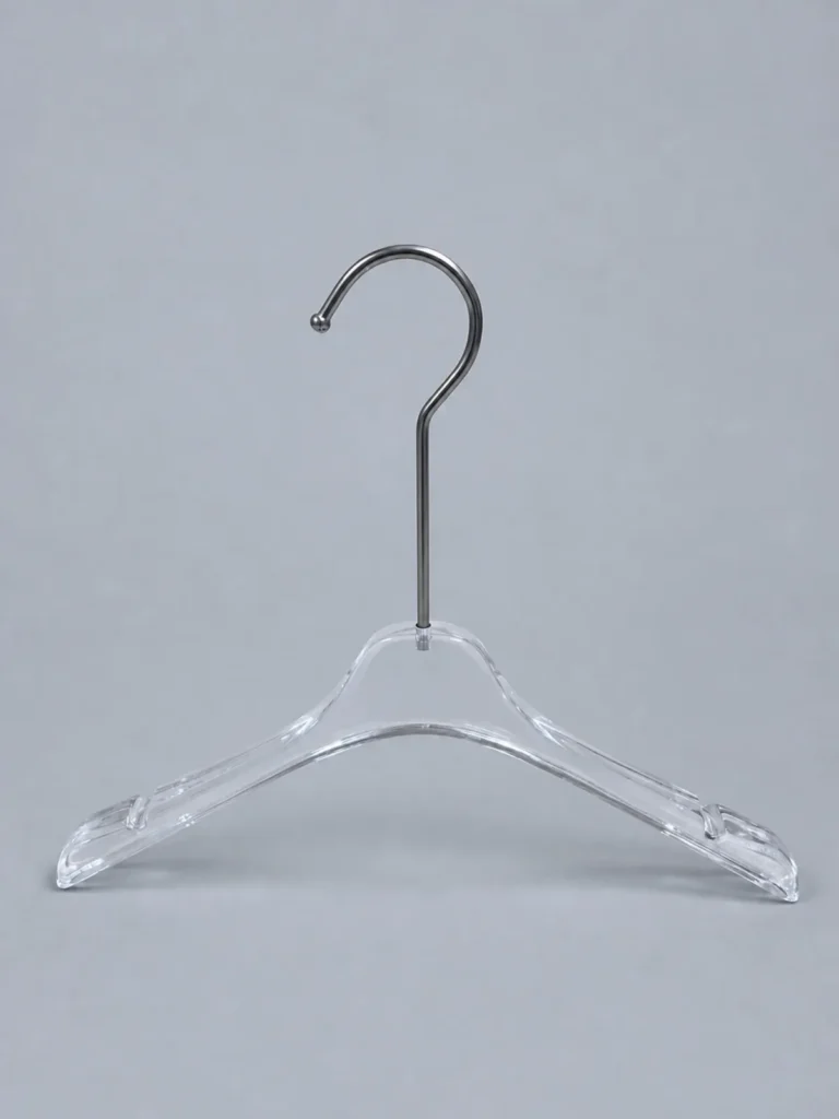 JY04 Clear Acrylic Children's Hanger with Clips 340mm detail view 3